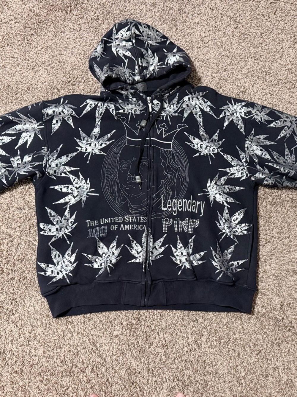 Legendary Pimp Graphic Zip Hoodie - Black & White